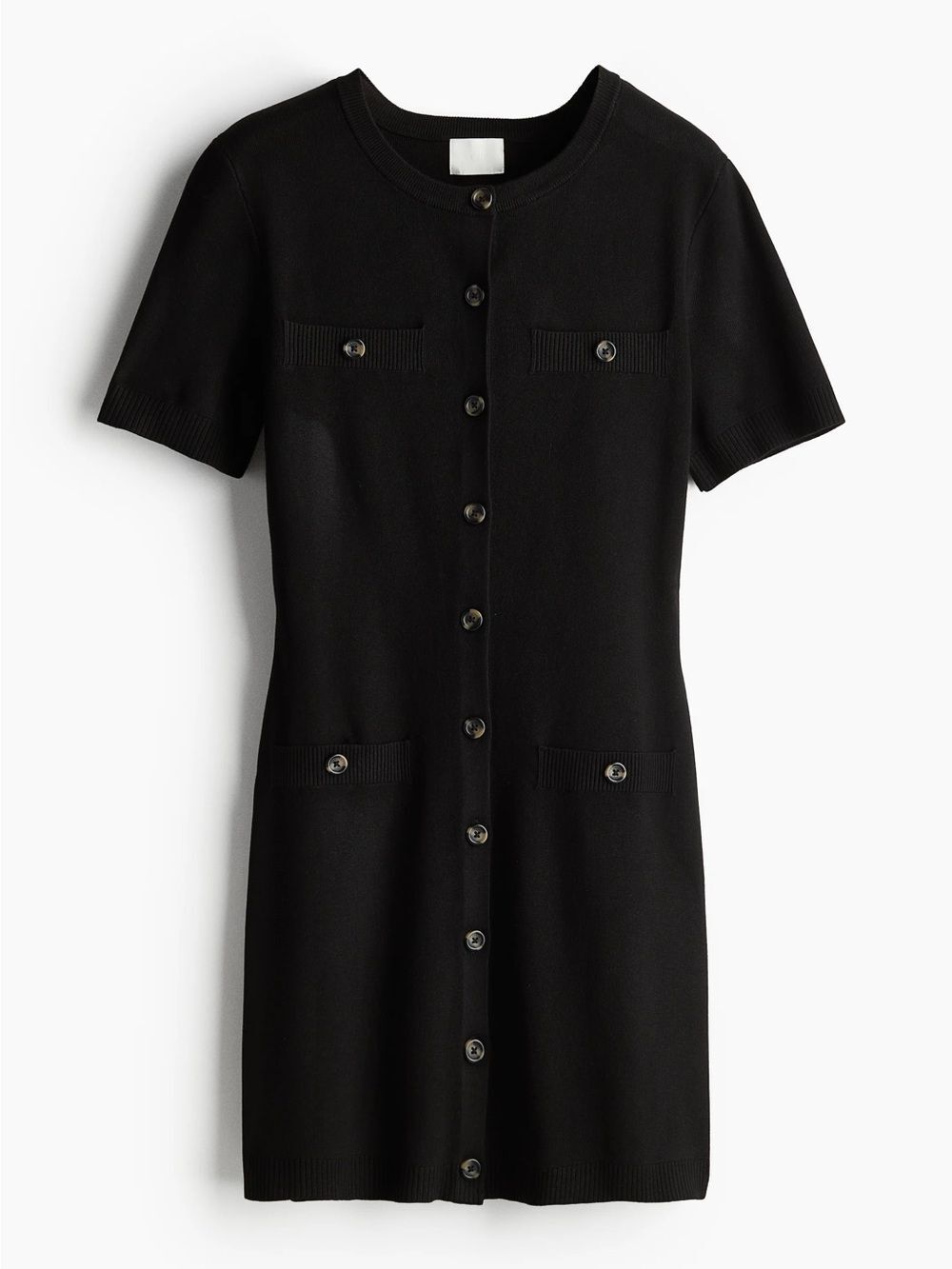 H&M Black Short-Sleeve Button-Front Mini Dress Size L